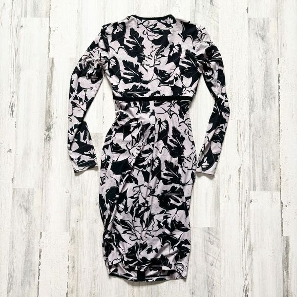 Roberto Cavalli Ruched Dress 38 Foliage Print Stretchy Lavender & White - Picture 7 of 7